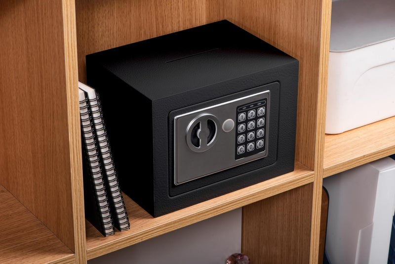 ELLAIG Small Safe Box Elcetrnic Safe with Digital Keypad & Keys 9.05 x 6.7 x 6.7 inches Wall Safe 0.23Cuft Mini Security Safe Boxes for Coin Home Office Hotel Rooms Business Jewelry Gun (Black) - Image 3